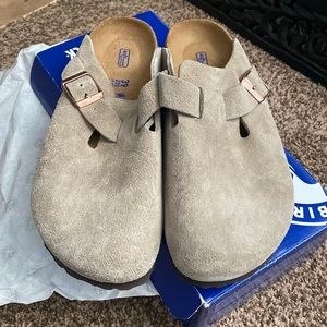 Taupe Birkenstock clogs
